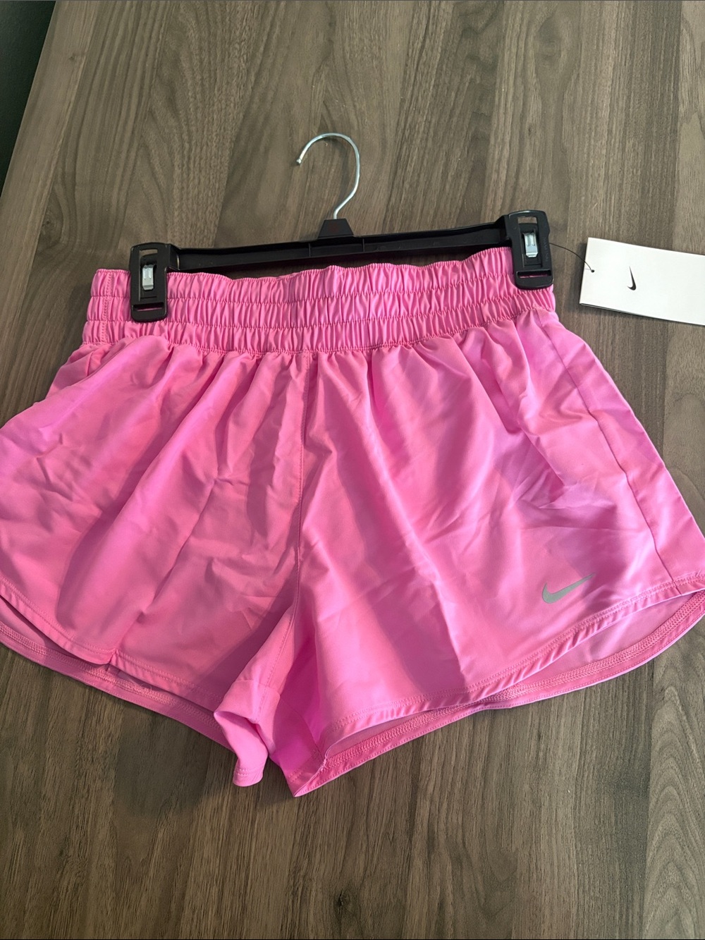 NIKE Women's Pink Athletic Running Shorts with Reflective Swoosh - Picture 3 of 16